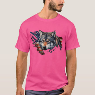 Wolf American Flag Usa 4Th Of July Patriotic Wolf T-Shirt