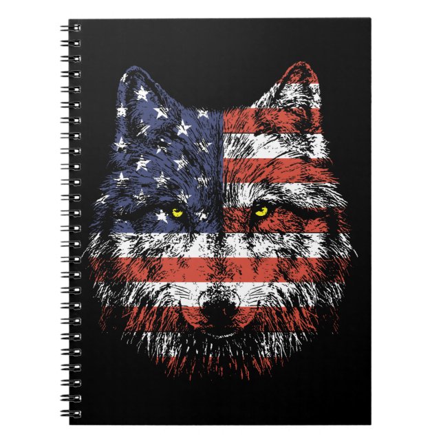 Wolf American Flag USA Apparel Notebook (Front)