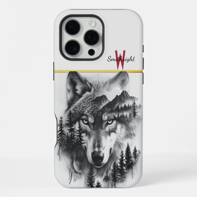 Wolf amid mountains and forest iphone case (Back)