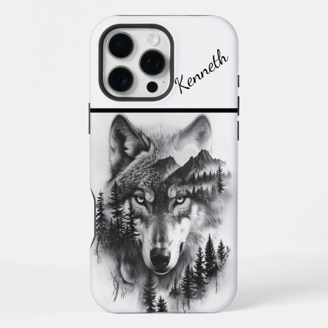Wolf amid mountains and forest iphone case (Back)