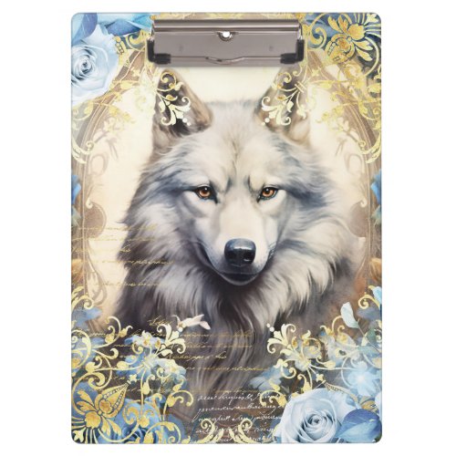 Wolf and Blue Roses Clipboard