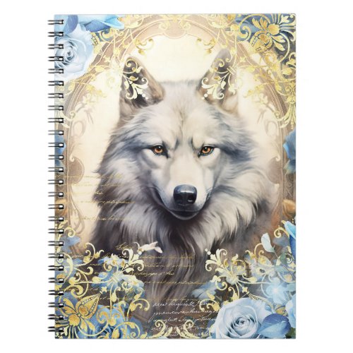 Wolf and Blue Roses Notebook