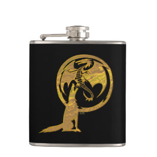 Wolf and Dragon gold black wrapped flask
