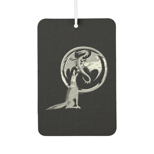 Wolf and Dragon silver black car air freshener (Front)