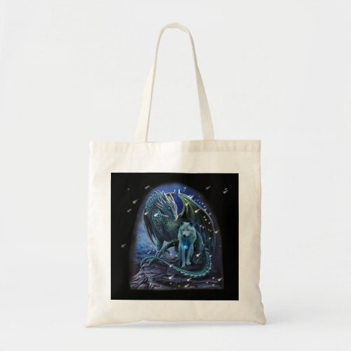 Wolf And Dragon Together In Winter Tote Bag