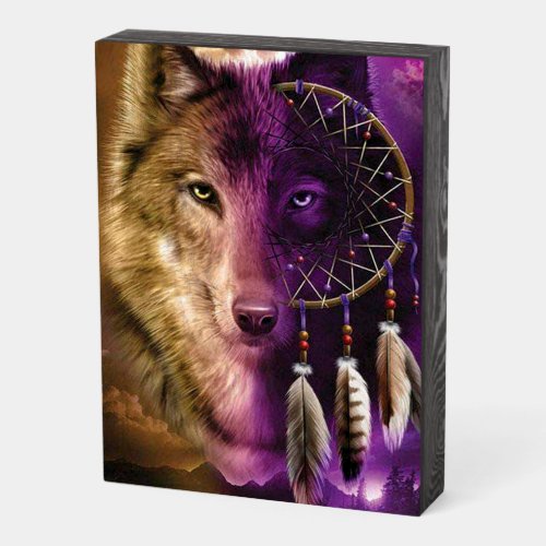 Wolf and Dream Catcher Wooden Box Sign