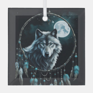 Wolf and Dreamcatcher Christmas Spiritual Glass Ornament
