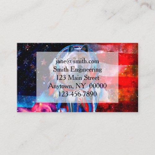 Wolf and Dreamcatcher in american flag painting Business Card