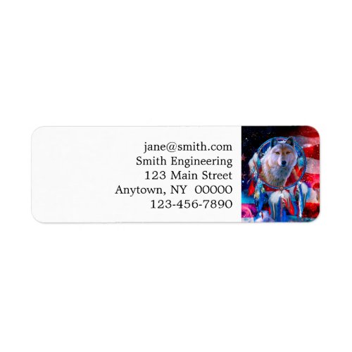 Wolf and Dreamcatcher in american flag painting Label