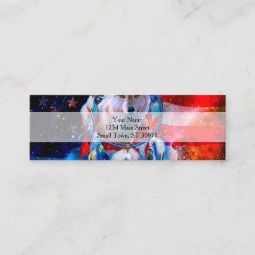 Wolf and Dreamcatcher in american flag painting Mini Business Card