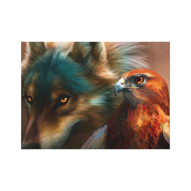 Wolf and eagle painting canvas print | Zazzle.com