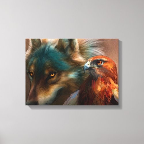 Wolf and eagle painting canvas print