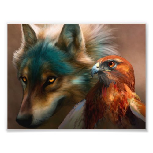 Wolf and eagle painting photo print