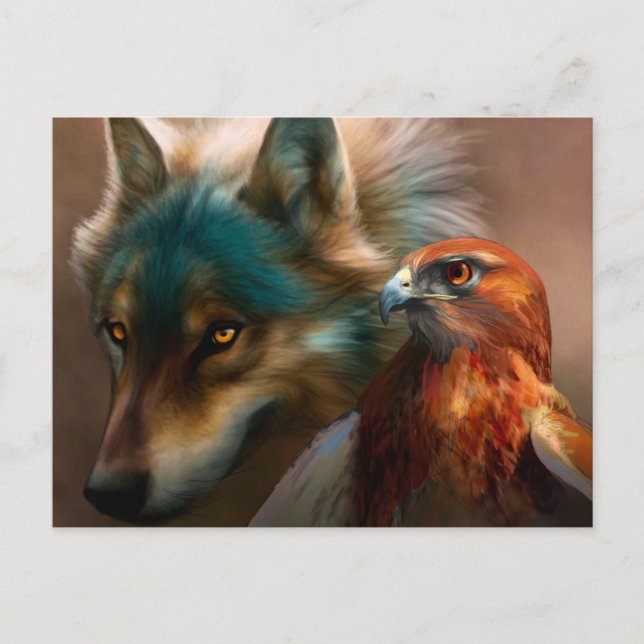 Wolf and eagle painting postcard (Front)