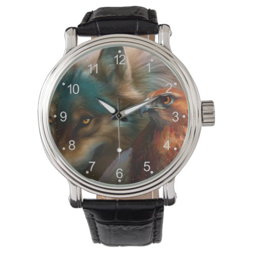 Wolf and eagle painting watch