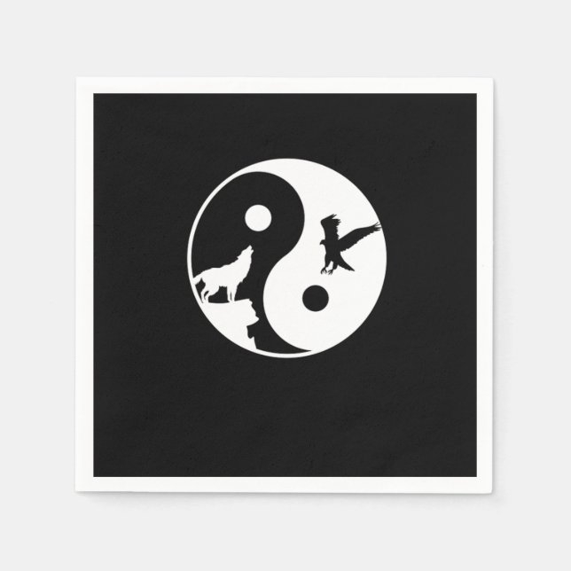 Wolf And Eagle Yin Yang Symbol Harmony Meditation  Napkins (Front)