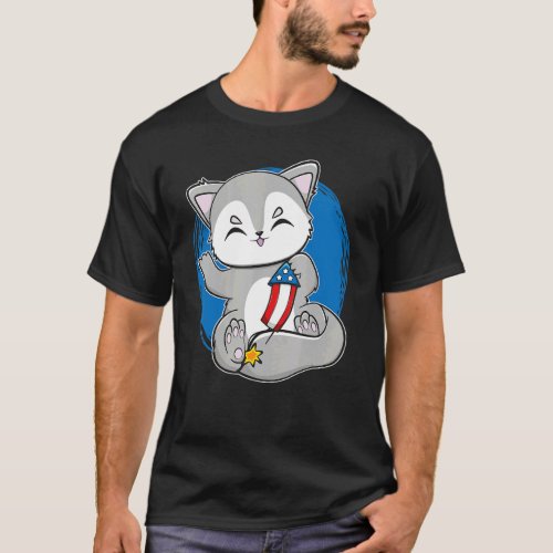 Wolf And Fireworks Director For 4th Of July Celebr T_Shirt