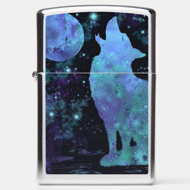 Wolf and Fool Moon Zippo Lighter (Front)