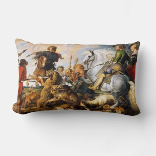 Wolf and Fox hunt Peter Paul Rubens masterpiece Lumbar Pillow