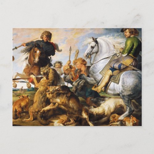 Wolf and Fox hunt Peter Paul Rubens masterpiece Postcard