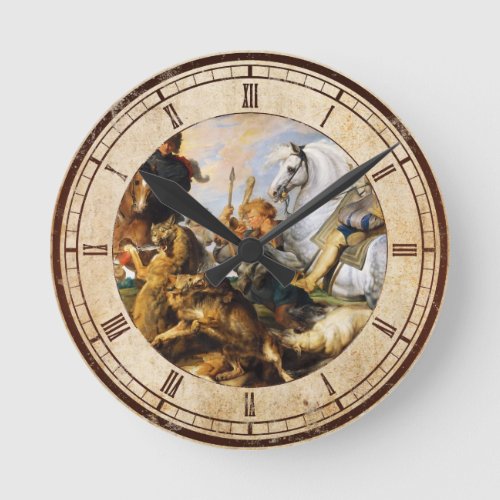 Wolf and Fox hunt Peter Paul Rubens masterpiece Round Clock