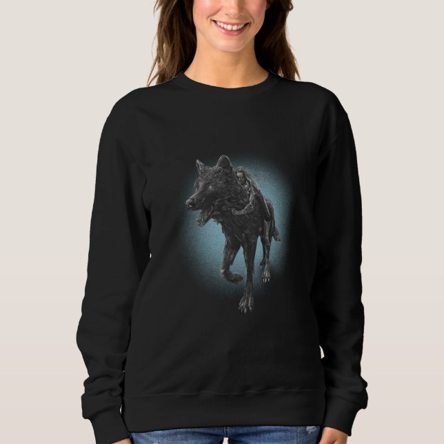 Wolf and girl painting cute sweatshirt (Front)