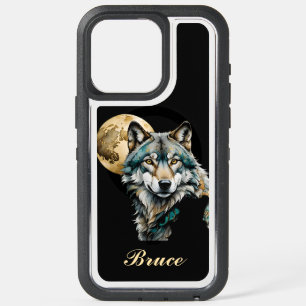 Wolf and Gold Moon *Personalize* iPhone 15 Pro Max Case