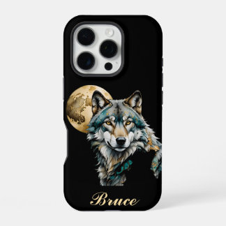 Wolf and Gold Moon *Personalize* iPhone 16 Pro Case