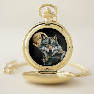 Wolf and Gold Moon Pocket Watch
