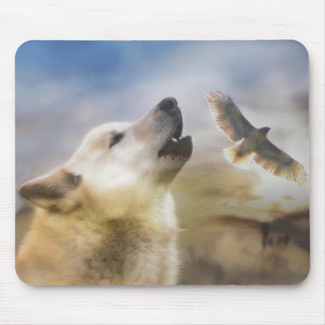 Wolf and Hawk Wildlife Mouse Pad (Front)