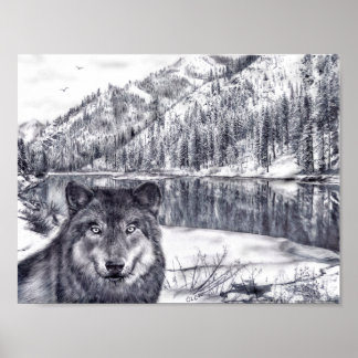 Wolf and Lake Poster