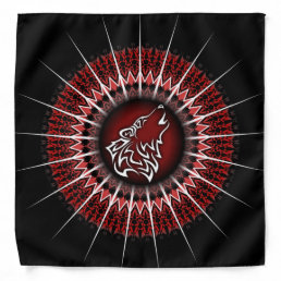 Wolf And Mandala Red White Black Modern Bandana