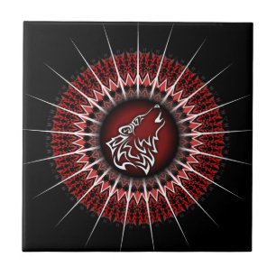 Wolf And Mandala Red White Black Modern Ceramic Tile