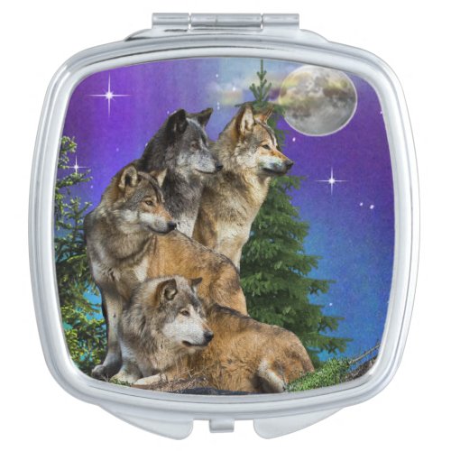 Wolf and Moon Compact Mirror