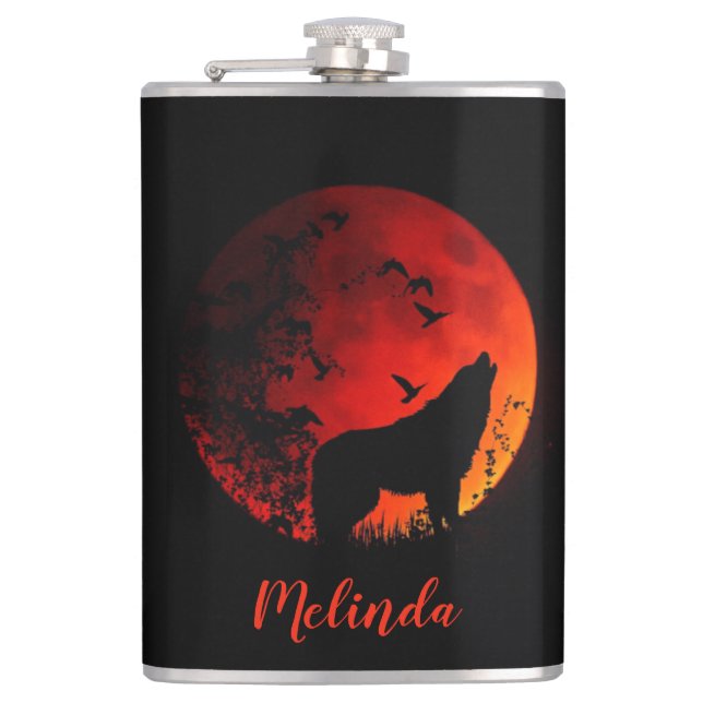Wolf and Moon Flask (Front)