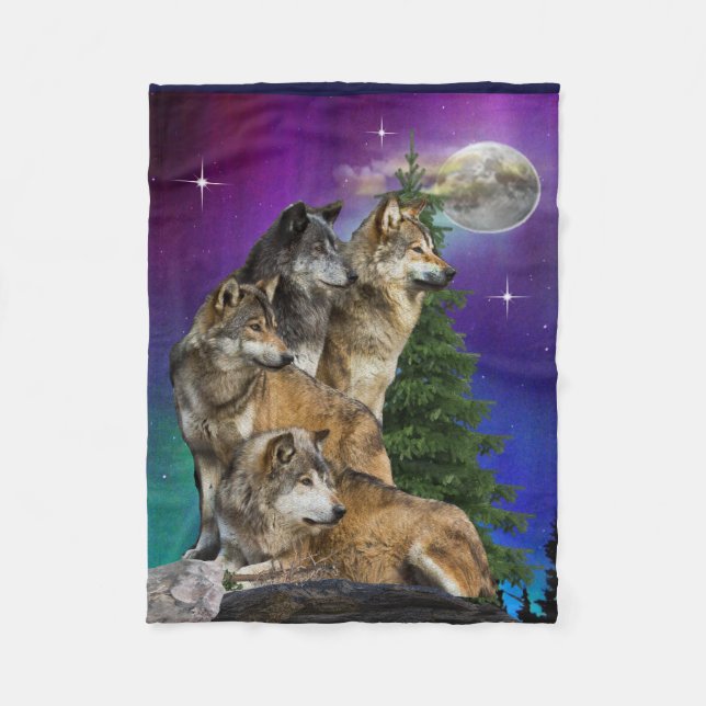Wolf and Moon Fleece Blanket (Front)