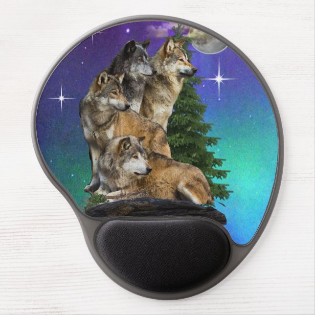 Wolf and Moon Gel Mouse Pad (Front)