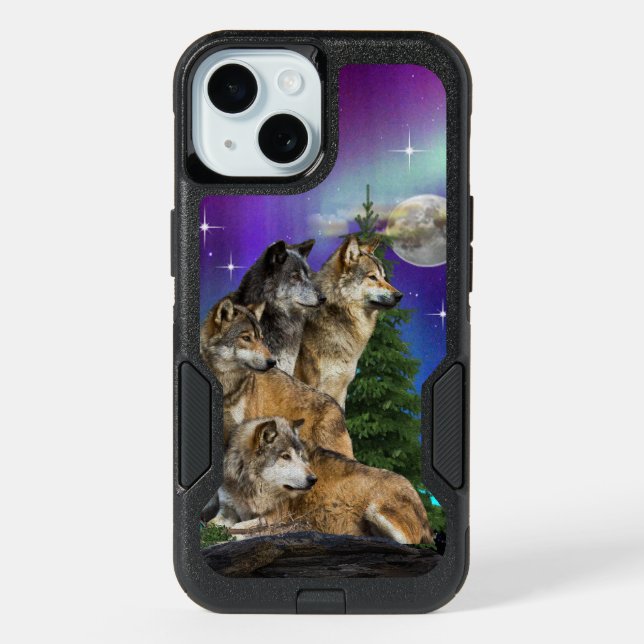 Wolf and Moon iPhone 15 Case (Back)