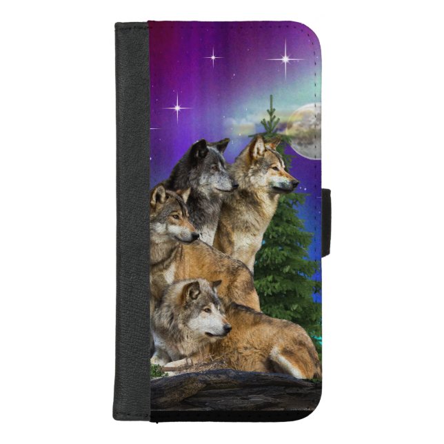 Wolf and Moon iPhone Wallet Case (Front)