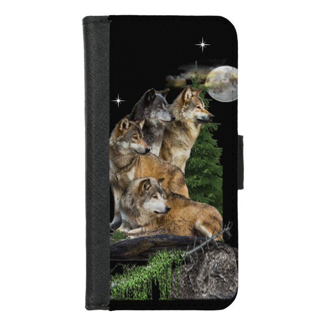 Wolf and Moon iPhone Wallet Case (Front)