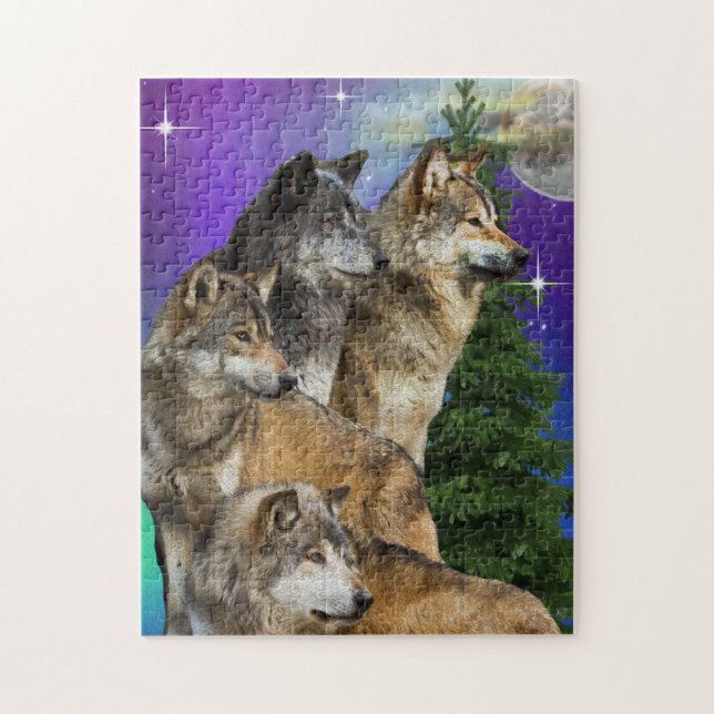 Wolf and Moon Jigsaw Puzzle (Vertical)