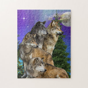 Wolf and Moon Jigsaw Puzzle