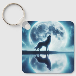 Wolf and Moon Keychain
