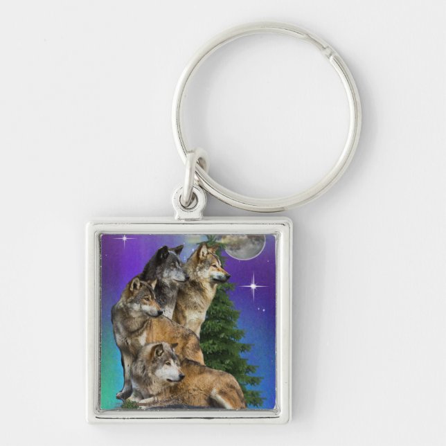 Wolf and Moon Keychain (Front)