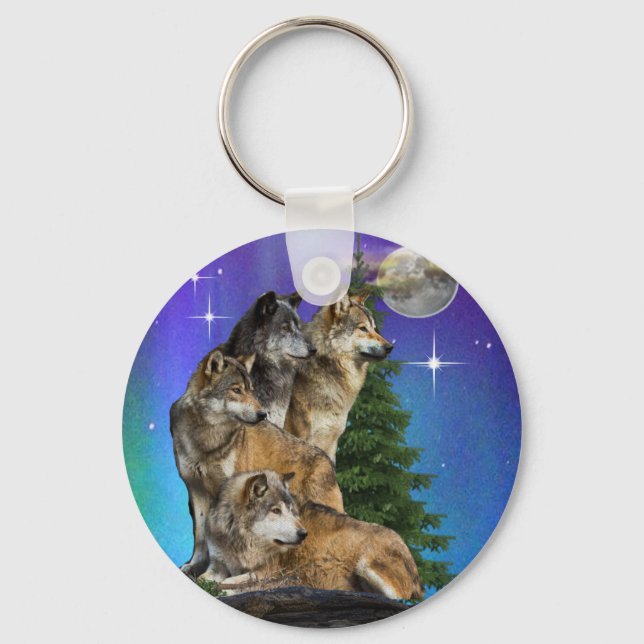 Wolf and Moon Keychain (Front)
