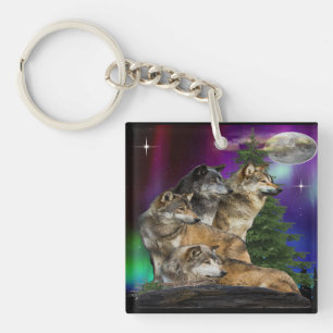 Wolf and Moon Keychain