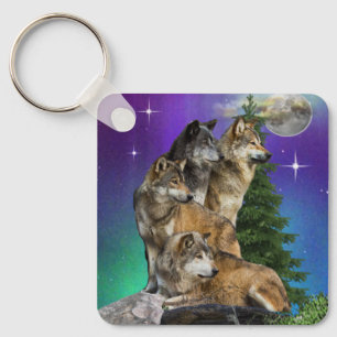 Wolf and Moon Keychain