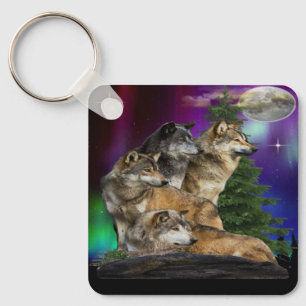 Wolf and Moon Keychain