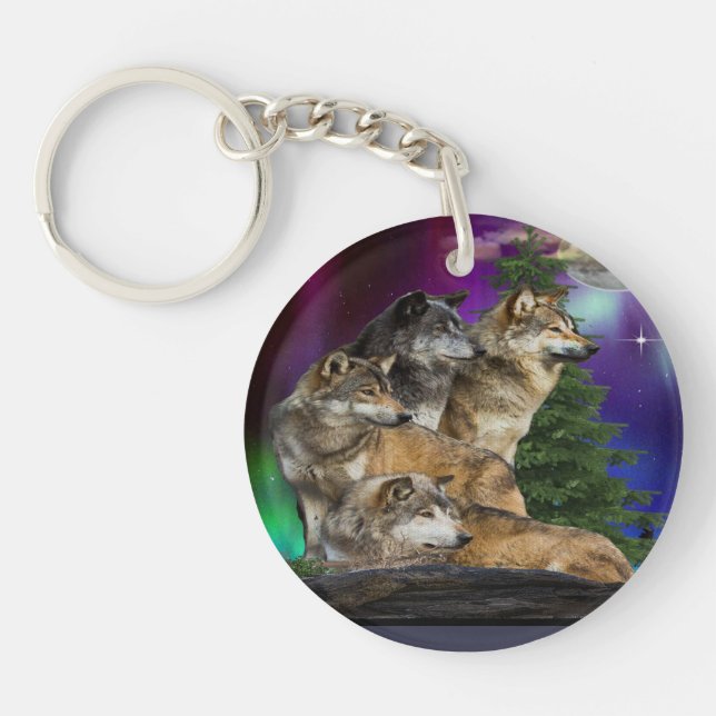 Wolf and Moon Keychain (Front)