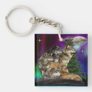 Wolf and Moon Keychain